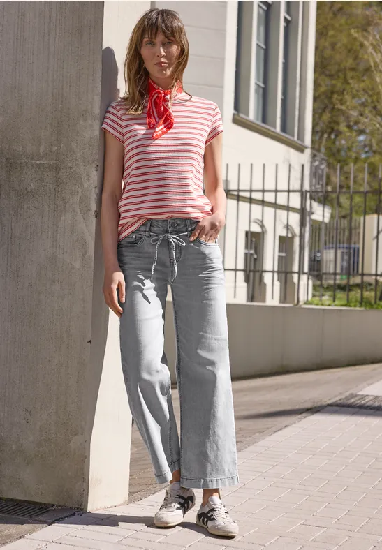 Cropped jeans met wijde pijpen in een Loose Fit light grey wash