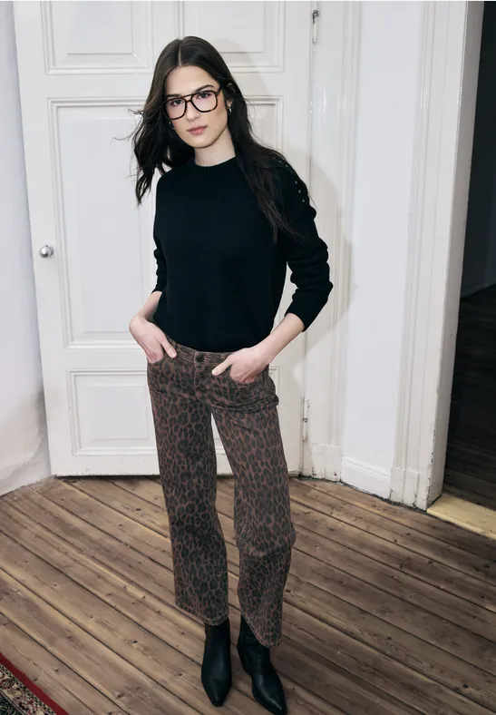 Wide Leg Leo Jeans Leo Print washed