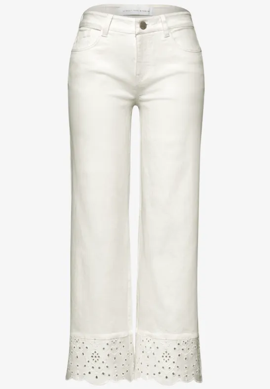 Mid Waist Wide Leg Jeans met Borduring Ecru Washed