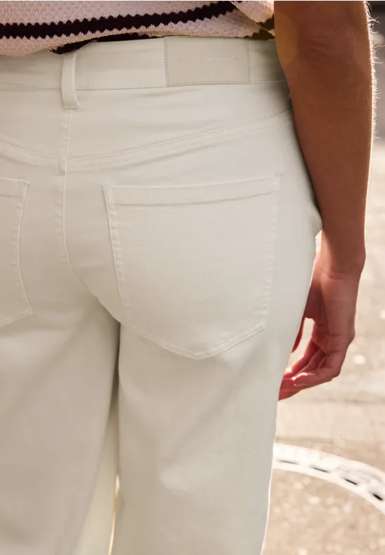 Mid Waist Wide Leg Jeans met Borduring Ecru Washed