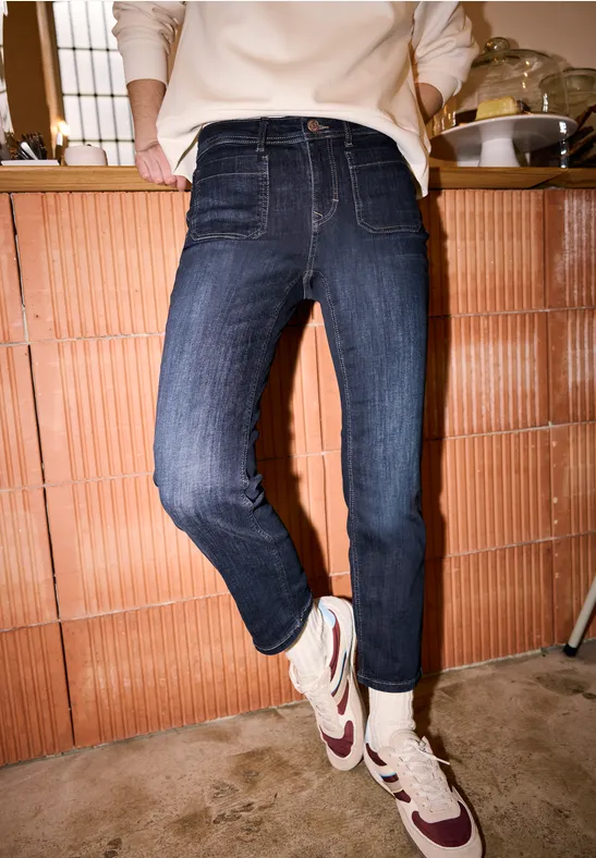 Straight Leg Jeans dark blue washed