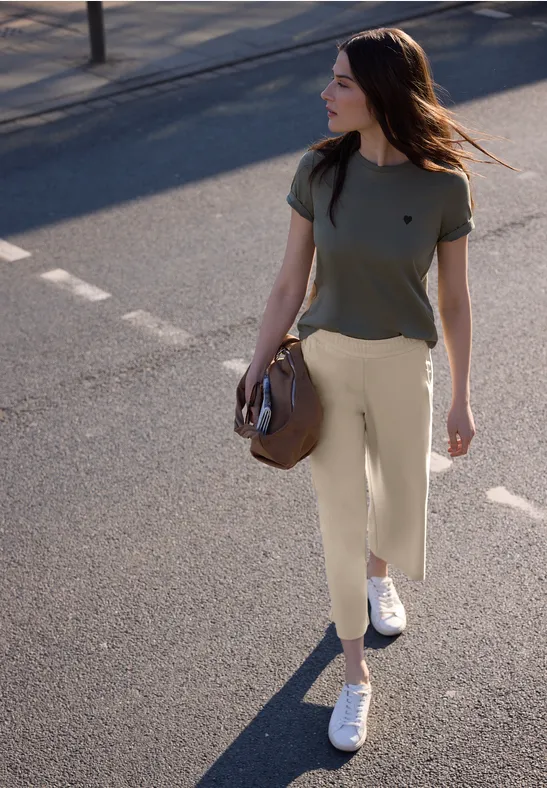 Mid Waist Wide Leg Hose im Casual Fit stone sand