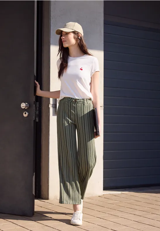 Wide Leg Hose mit Gürteldetail Lichen Green