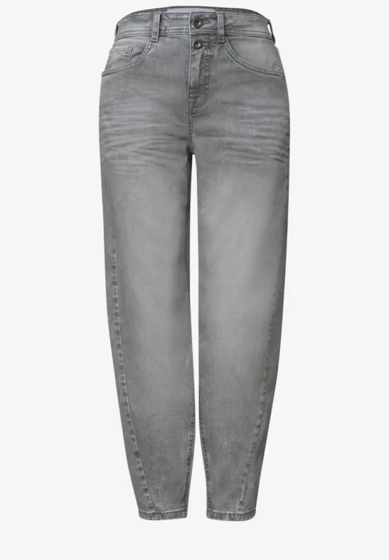 Jean gris taille haute à coupe fuselée