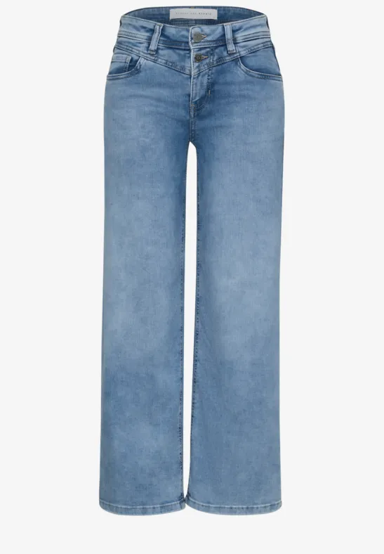 Jean bleu taille haute à jambes larges