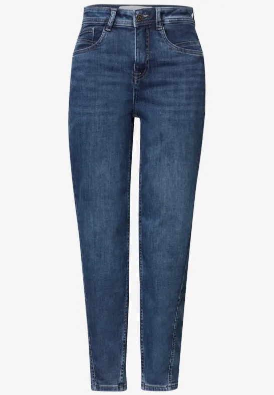 Blauwe jeans met hoge taille en smalle pasvorm