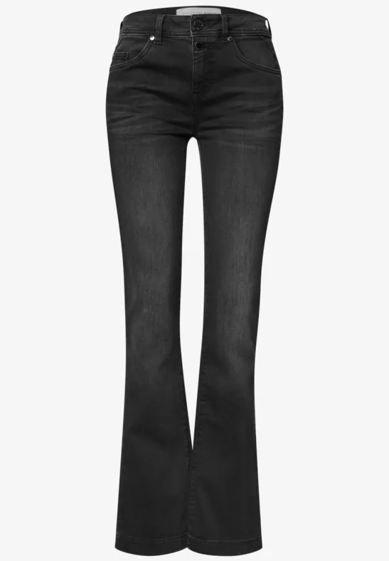 Zwarte jeans met uitlopende pijpen, mid-rise taille en klassiek vijfzakkenontwerp.