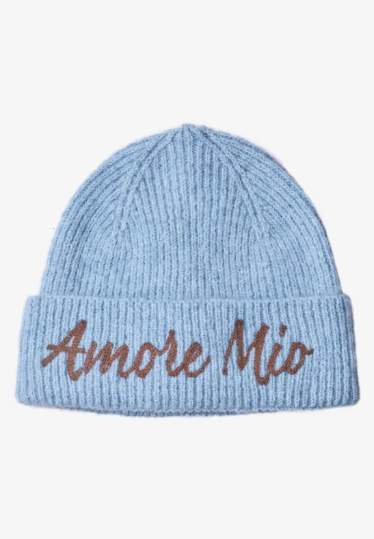 Beanie mit Wording Artwork starry blue mel.