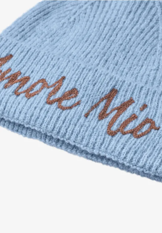 Beanie mit Wording Artwork starry blue mel.