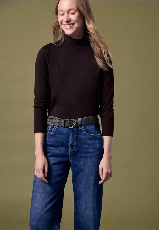 Leder Gürtel mit Leo-Muster dark auburn brown