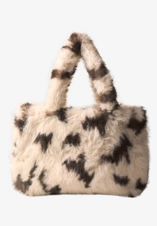 Sac cabas en fausse fourrure à motif vache smooth stone sand