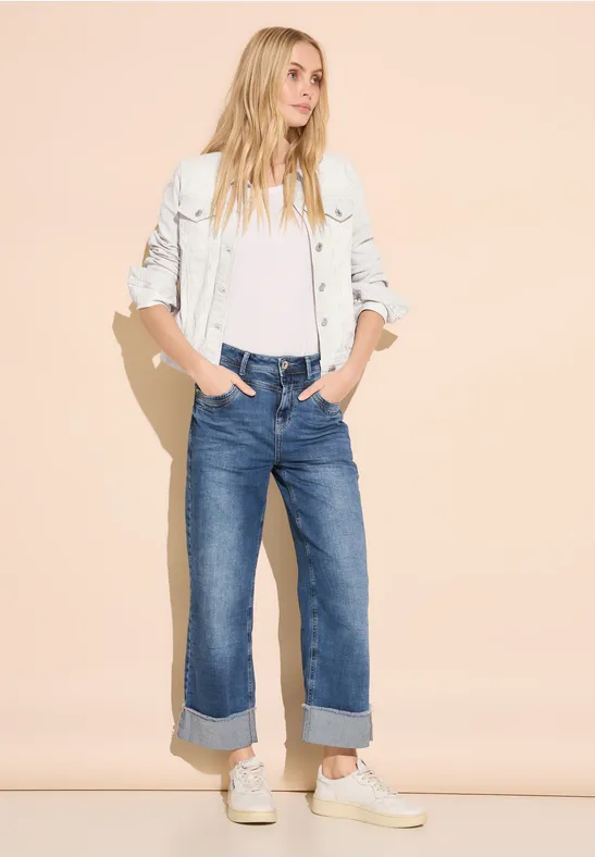 STREET-ONE Gestreifte Jeansjacke für Damen in Beige | STREET-ONE