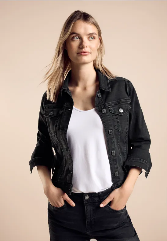 STREET-ONE Jeansjacke im Washed-Look für Damen in Schwarz | STREET-ONE