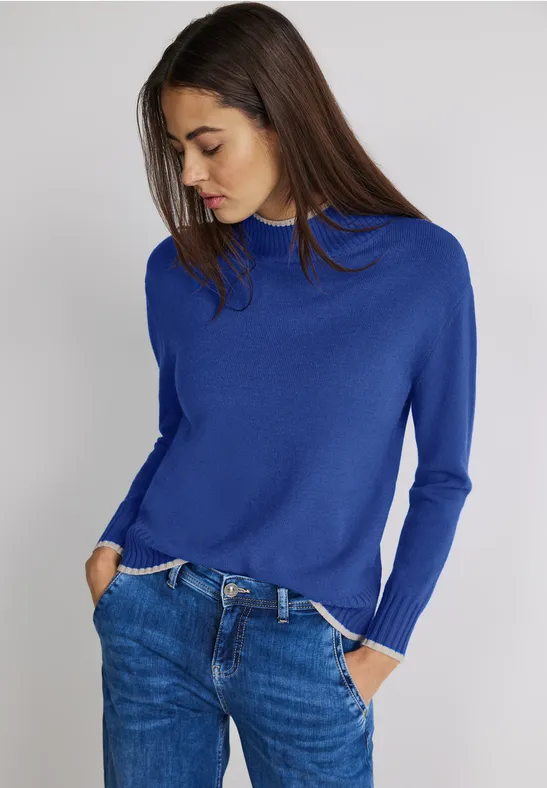 STREET-ONE Pullover mit Stehkragen für Damen in Blau | STREET-ONE