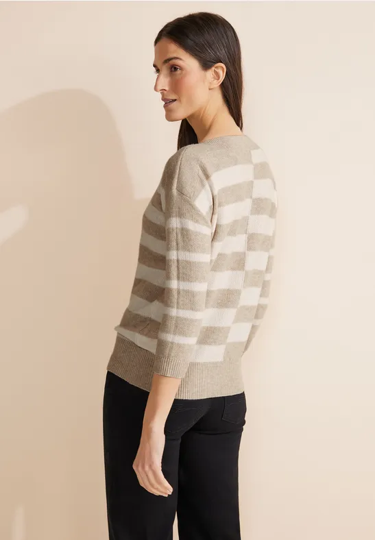 Pull Rayé Femme Beige Taille 12 Crew Clothing, 100% Coton, Manches Longues, Excellent état