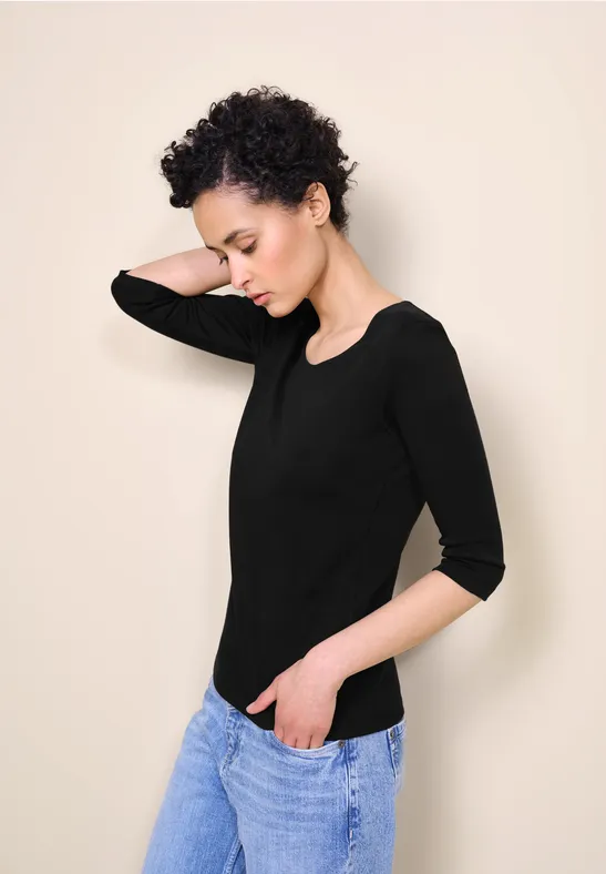 T-shirt boxy fit tinta unita in Nero