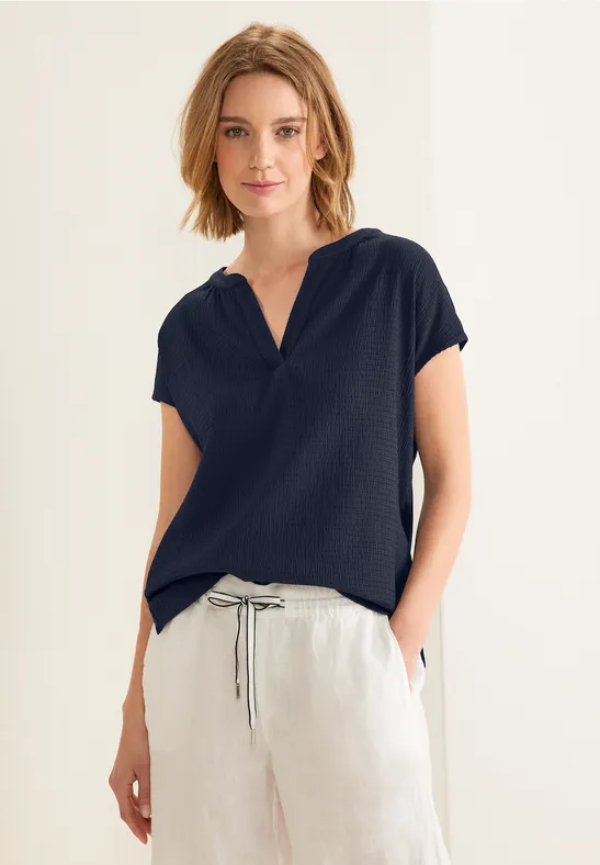 STREET-ONE Materialmix T-Shirt für Damen in Blau | STREET-ONE 