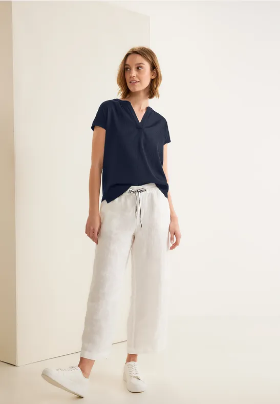 STREET-ONE Materialmix T-Shirt für Damen in Blau | STREET-ONE