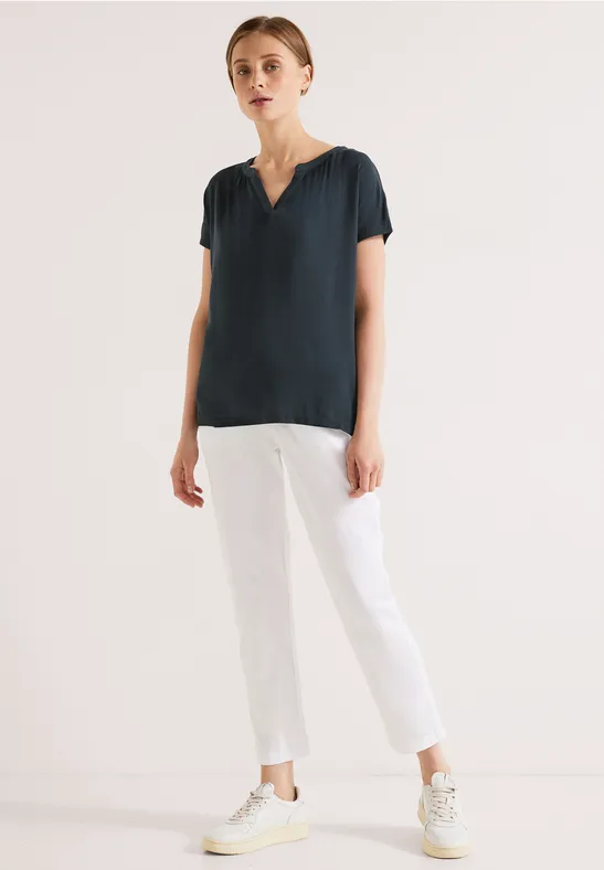 STREET-ONE Materialmix T-Shirt für Damen in Grün | STREET-ONE