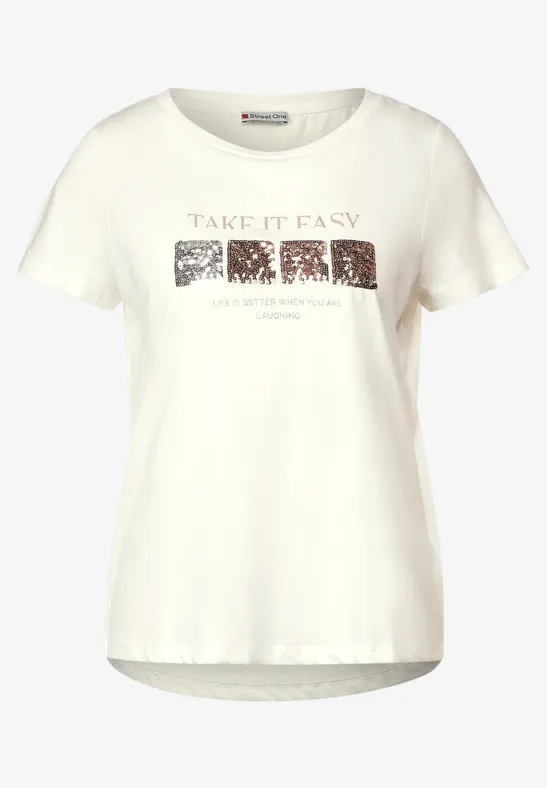 T-Shirt mit Glitzerdetails für Damen in Beige