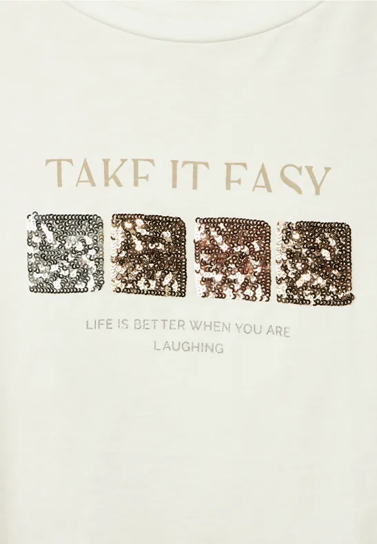 Street One MIT GLITZERSTREIFEN - T-shirt con stampa - weiß