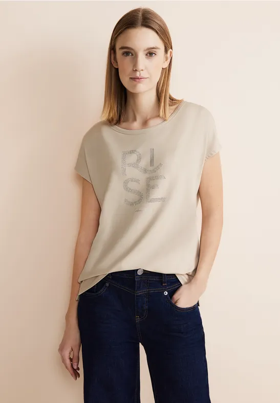 STREET-ONE T-Shirt mit Dekosteine für Damen in Beige | STREET-ONE