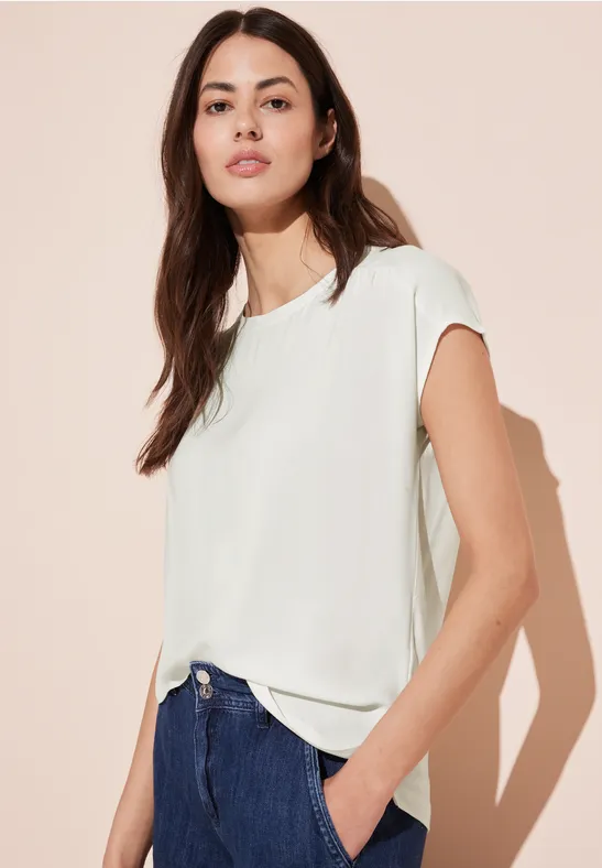 STREET-ONE Materialmix T-Shirt für Damen in Weiß | STREET-ONE