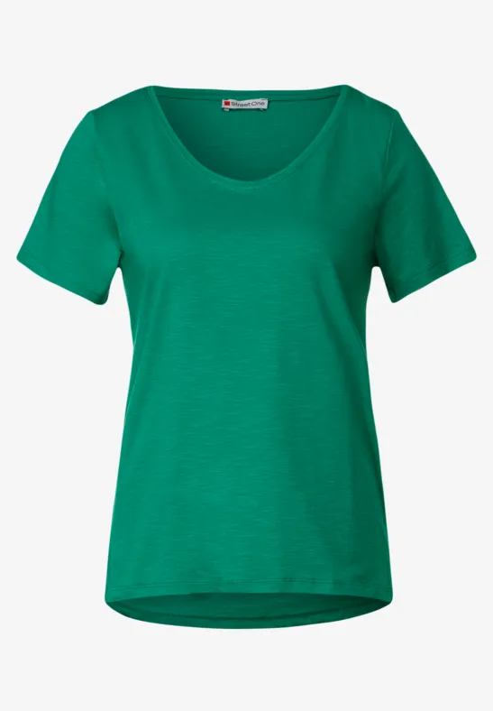 STREET-ONE Basic T-shirt voor dames in Groen GERDA STREET-ONE