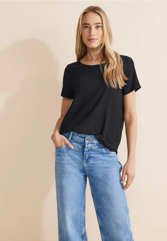 STREET-ONE Struktur Shirt für Damen in Beige | STREET-ONE