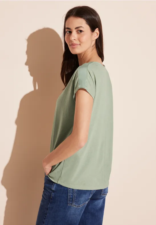 STREET-ONE Materialmix T-Shirt für Damen in Grün | STREET-ONE