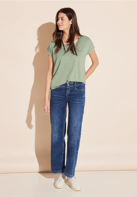 STREET-ONE Materialmix T-Shirt für Damen in Grün | STREET-ONE