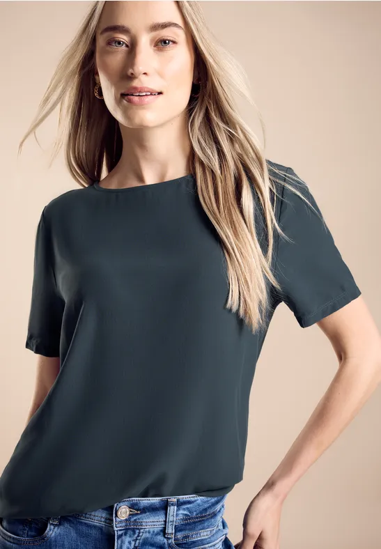 STREET-ONE Materialmix T-Shirt für Damen in Grün | STREET-ONE