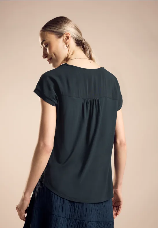 STREET-ONE Materialmix T-Shirt für Damen in Grün | STREET-ONE