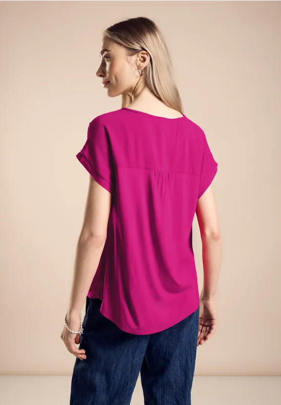 STREET-ONE Materialmix T-Shirt für Damen in Pink | STREET-ONE