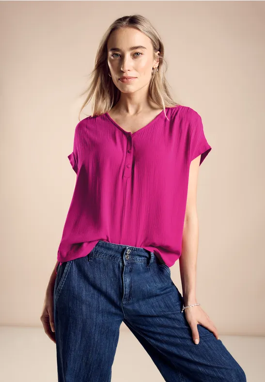 STREET-ONE Materialmix T-Shirt für Damen in Pink | STREET-ONE