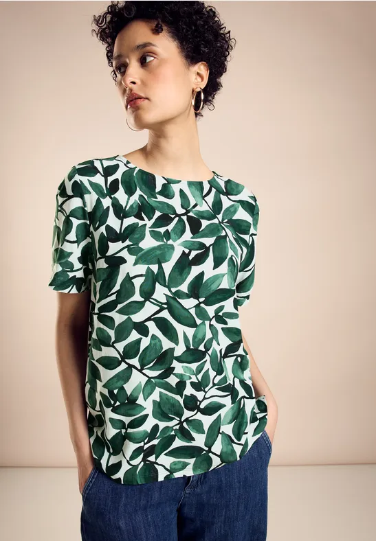 STREET-ONE Materialmix T-Shirt für Damen in Grün | STREET-ONE 