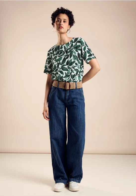 STREET-ONE Materialmix T-Shirt für Damen in Grün | STREET-ONE 