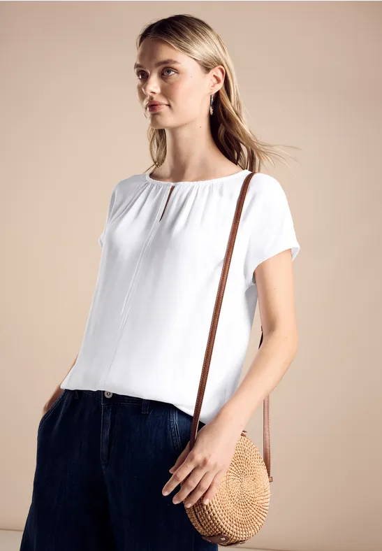 STREET-ONE Materialmix T-Shirt für Damen in Weiß | STREET-ONE