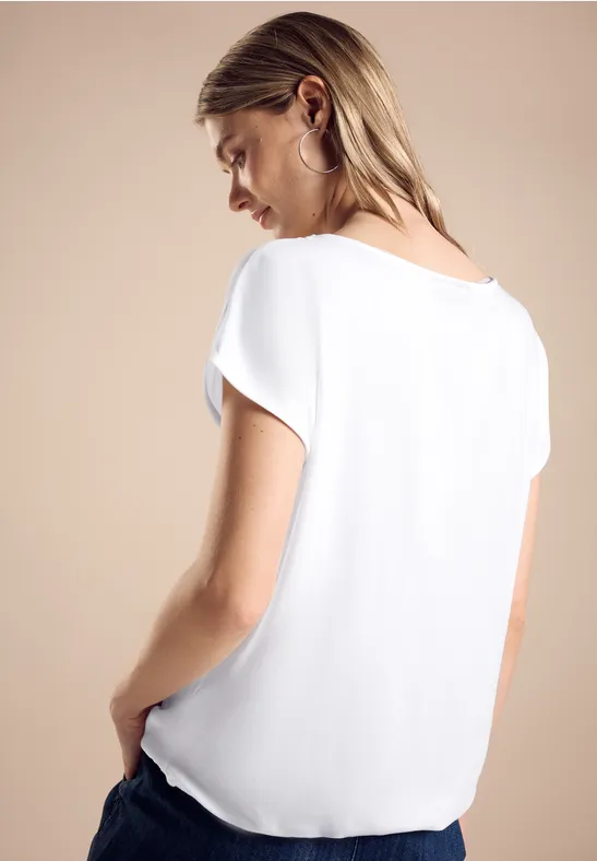 STREET-ONE Materialmix T-Shirt für Damen in Weiß | STREET-ONE