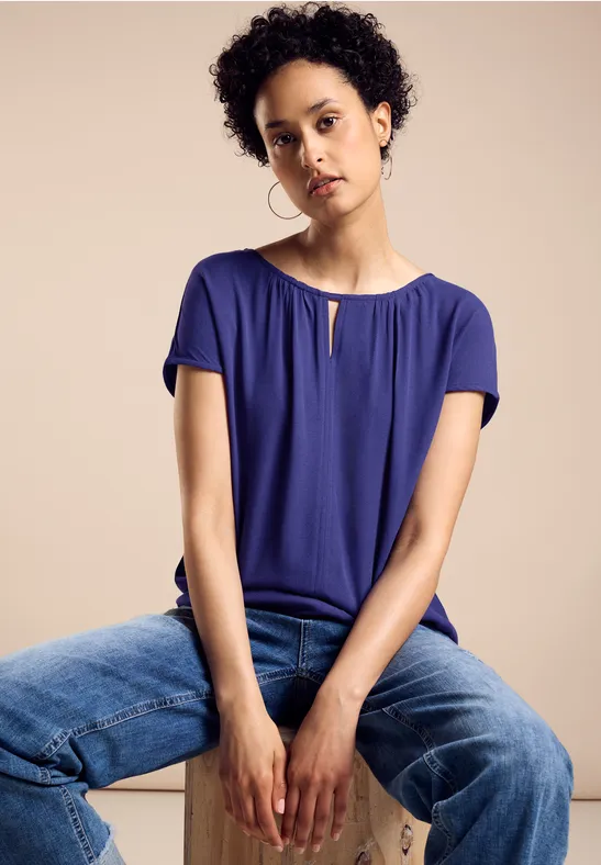 STREET-ONE Materialmix T-Shirt für Damen in Blau | STREET-ONE