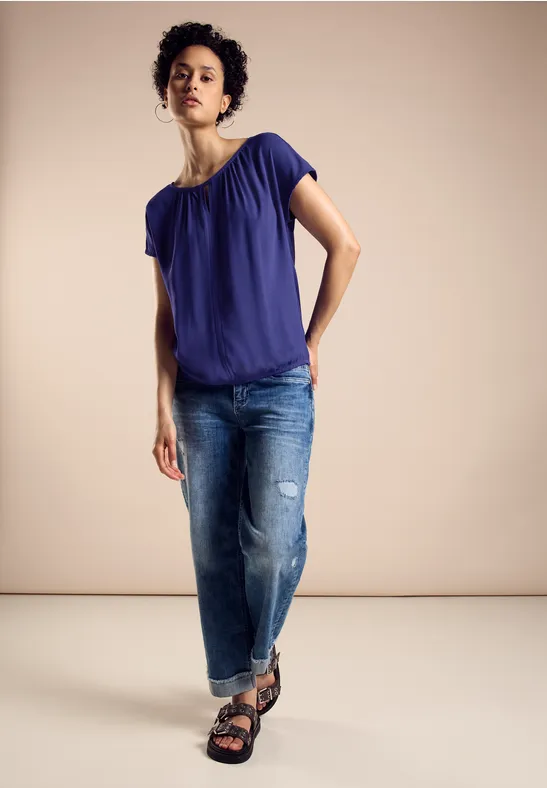 STREET-ONE Materialmix T-Shirt für Damen in Blau | STREET-ONE