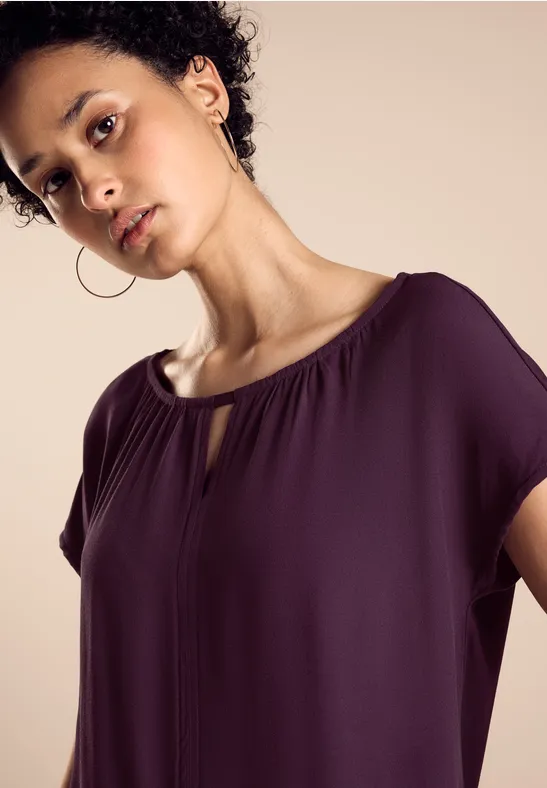 STREET-ONE Materialmix T-Shirt für Damen in Lila | STREET-ONE 