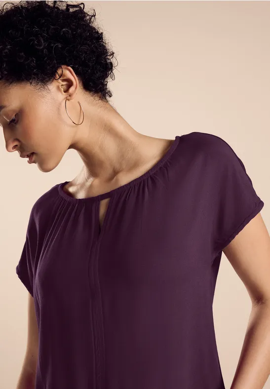 STREET-ONE Materialmix T-Shirt für Damen in Lila | STREET-ONE