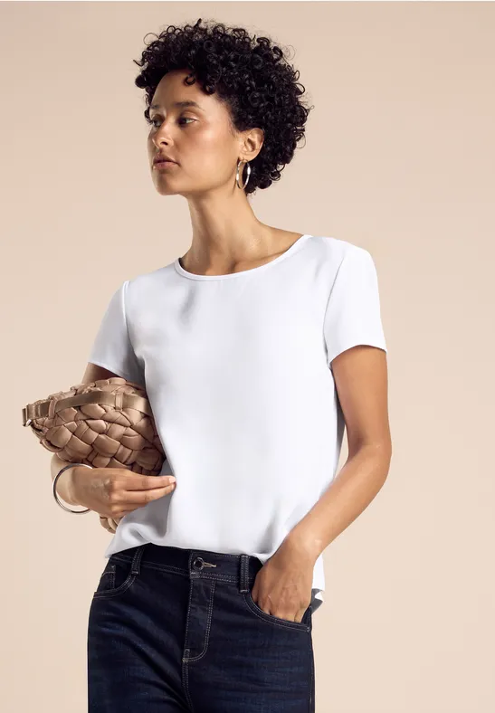 STREET-ONE Materialmix-T-Shirt für Damen in Weiß | STREET-ONE