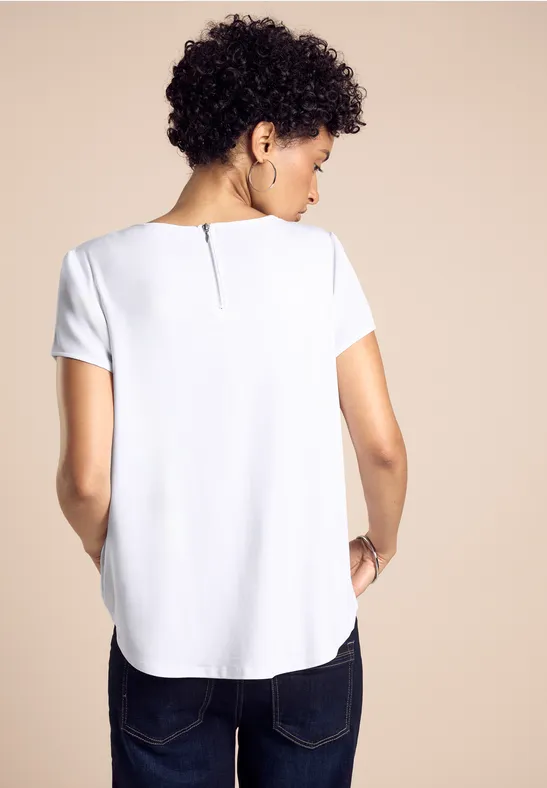 STREET-ONE Materialmix-T-Shirt für Damen in Weiß | STREET-ONE