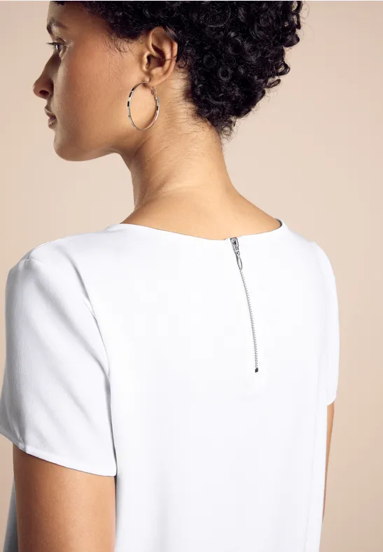 STREET-ONE Materialmix-T-Shirt für Damen in Weiß | STREET-ONE