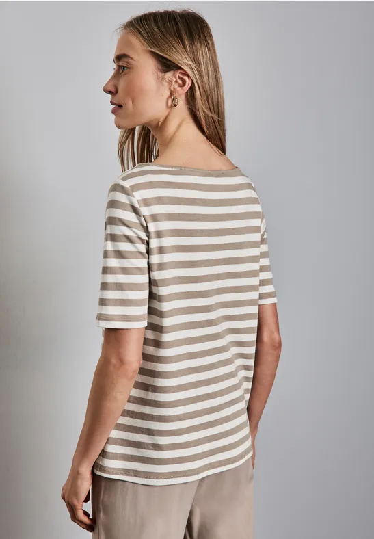 Street One Gestreept Shirt met Gebreide Look - Black / Zwart | - Cotton Blues