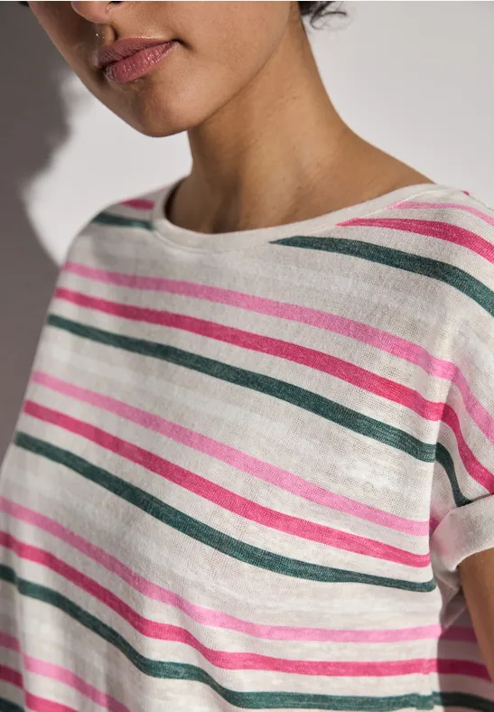 Gestreept T-shirt voor dames in Beige