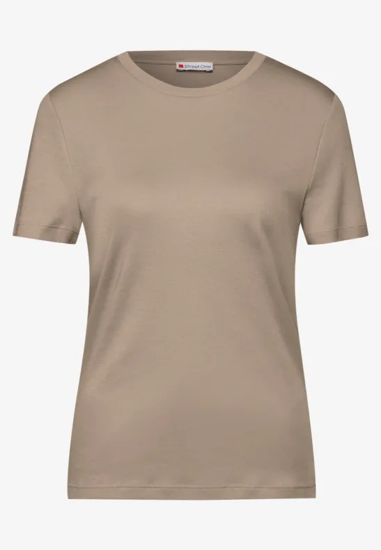 Brown Creme Shirt Dames STREET-ONE Basic T-shirt In Effen Kleur