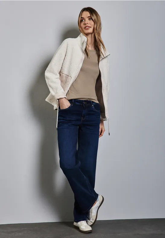 Street One Dames Top - Glinsterend, Geribbeld, Boothals, Mouwloos, Coastal Beige Maat 38